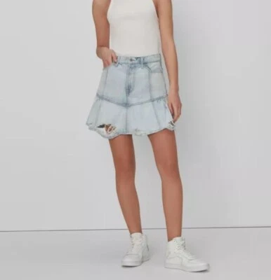 25 7 for all mankind cara delevinge 牛仔牛仔复古浅水洗半身裙全新带标签 — 第 1/4 张图片