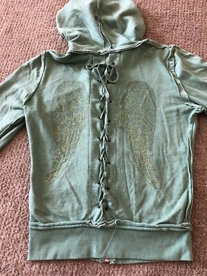 Young Fabulous And Broke Hoodie Bling Angel Wings Size S Soft Green Cotton Blend - Image 1 of 4