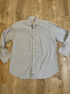 Peter Millar Crown Finish Shirt Men XL Blue Pink & Blue Green Purple Plaid EUC - Picture 1 of 6