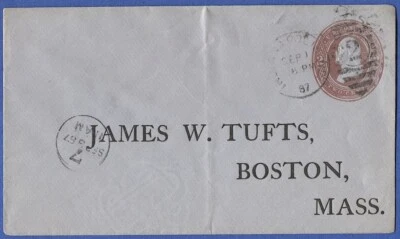 US 1887 2c stationery #U280 Used Indianpolis to Boston - Image 1 of 2