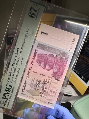 PMG Zimbabwe One 1 Dollar Banknote, SUPERB Gem UNC, EPQ 67, AB/2007, P-65 - Image 1 of 4