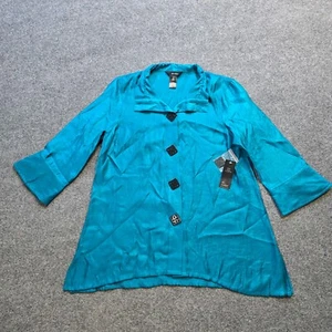 Ali Miles Top Women Size Medium Blue Tunic Taffeta Button Jacket Cocktail Career - Picture 1 of 11
