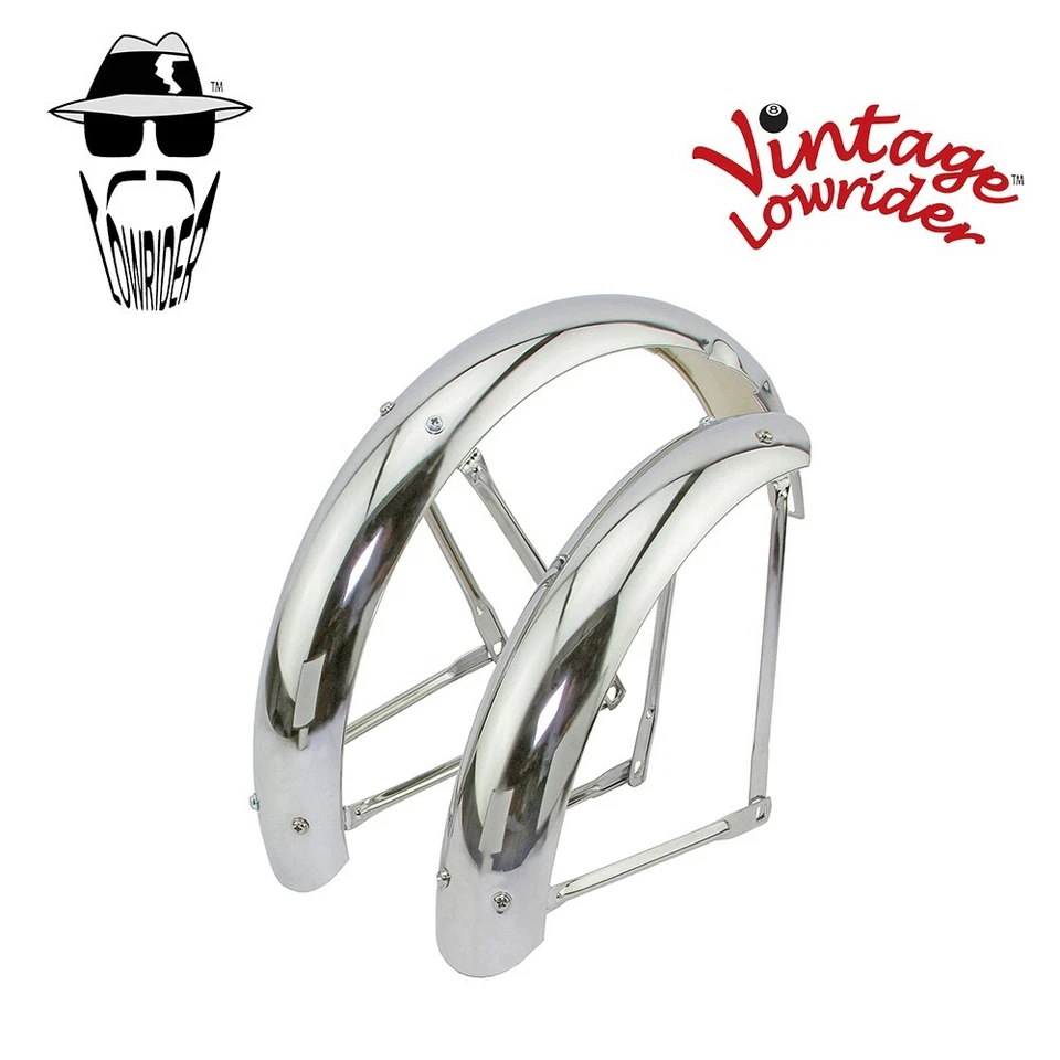 VINTAGE LOWRIDER 16" CLASSIC STEEL BICYCLE ADJUSTABLE CHROME FENDER SET.