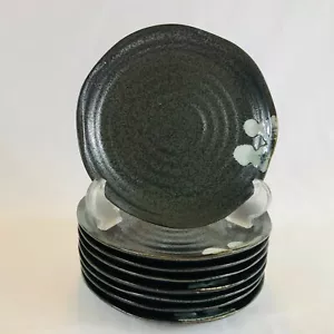 4 Viva Terra Gray Metallic Salad Plates with White Drip Glaze Embellishment - Picture 1 of 5