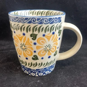 Taza de té de café Royal pintada a mano floral flor cerámica amarillo azul 12 0z. - Imagen 1 de 11