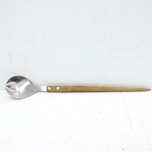 Cuchara para servir sin marca ranurada diseño único mango de madera acero inoxidable - Imagen 1 de 5
