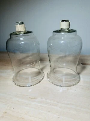 Pair Of  Clear Glass Etched Flowers Peg Votive Cup Tea light Candle Holder - Image 1 of 4