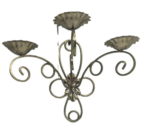 Brass Wall Sconce Candle Holder Three Candle Mount 14” Wide Cover