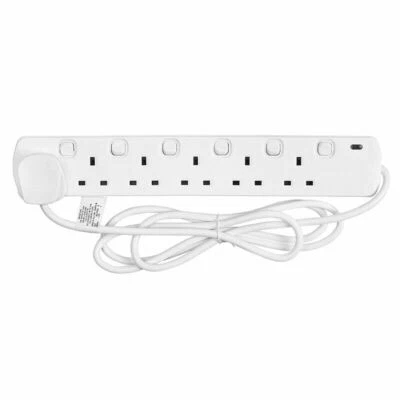 2 METROS 6 ENCHUFES CON INTERRUPTORES INDIVIDUALES ALARGADOR CON ENCHUFE UK 13A - Imagen 1 de 3