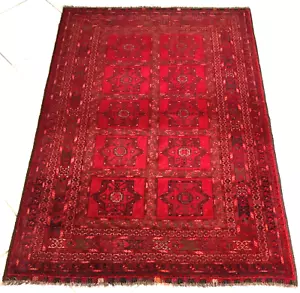 Teppich Afghan Kunduz Alt Turkmen Original Handgeknüpft Orient Rot Rug Carpet - Bild 1 von 12