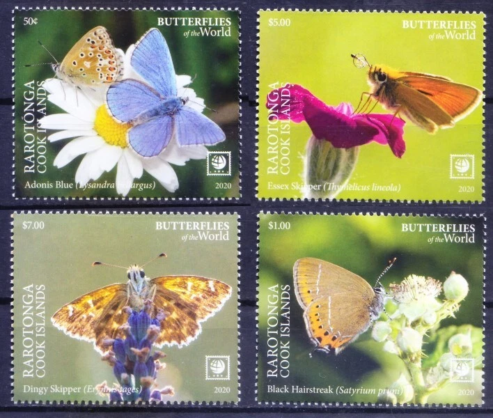 Rarotonga Cook Islands 2020 MNH 4v, Butterflies, Flowers - Image 1 of 1