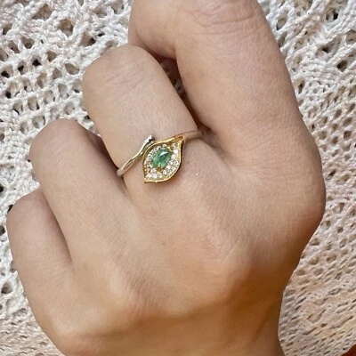 Anillo ajustable de dos tonos de plata de ley S925 esmeralda cala lirio Foto 1 de 2
