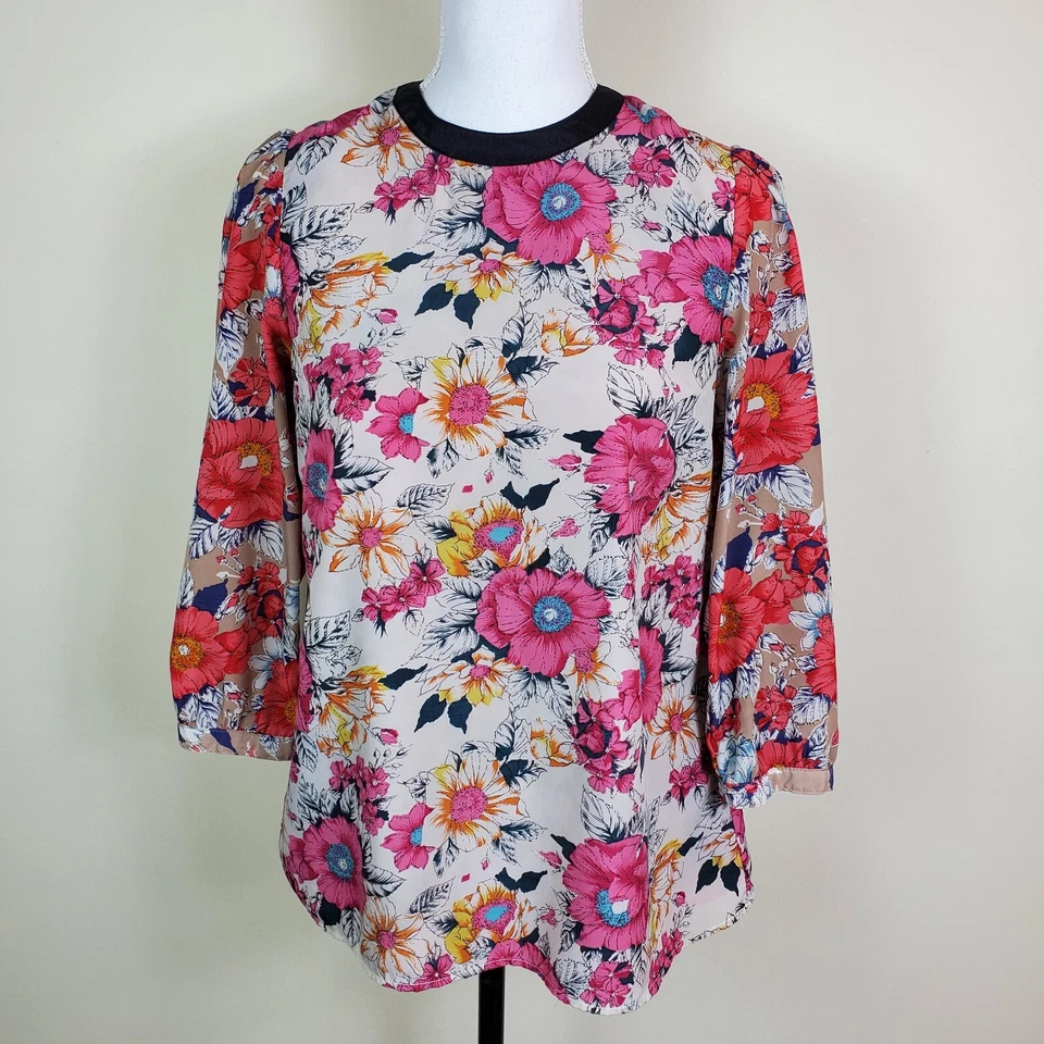 Blusa Camisa Tinley Road Para Mujer Top XS Floral Pullover Manga 3/4 Crew Forrada Foto 1 de 4