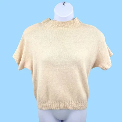 SUÉTER VINTAGE CREMA CHAUS LANA DE CORDERO ANGORA MANGA CORTA DOBLADILLO Y CUELLO TEXTURIZADOS Foto 1 de 4