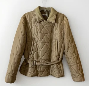 Anne Perenna Vintage Beige Quilted Puffer Jacket Belted Diamond Zip Womens Large - Picture 1 of 16