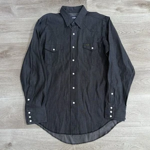 Vintage Wrangler schwarz Raw Denim Perlen Druckknopf Arbeitshemd Made in USA Größe Large - Bild 1 von 9