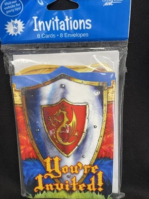 Valiant Knight Pop Up Kids Party Invitations 8ct - Image 1 of 2