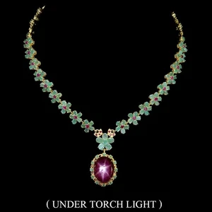925 Sterling Silver Necklace Oval Star Ruby 19x15mm Emerald Ruby Gemstone 18 Ins - Picture 1 of 13