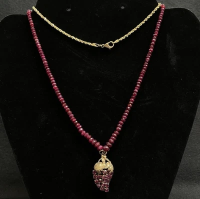 14k YG 5.4mm Natural Ruby (68.85 tcw) Grape Bunch Necklace 18" w/ 10k Extender - Image 1 of 4