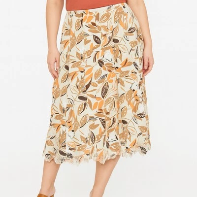 Linen A Line Skirt Women Size 12 M Cottage Country Floral Boho Eyelet Hem Resort - Image 1 of 4