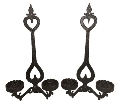 Par de antorchas de pared vintage de hierro pesado gótico medieval de 19 3/4" con doble vela Foto 1 de 4