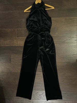 Vince Camuto Women's Black Stretch Velvet Jumpsuit Romper Removable Belt Sz 0 - Image 1 of 4