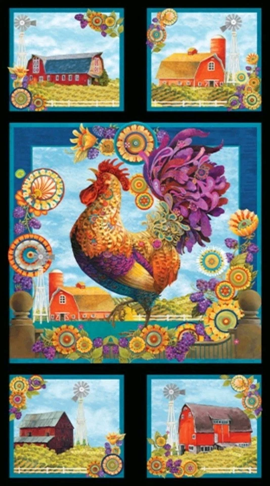 Benartex - Barnyard Rooster 🐓- Something To Crow About - Quilting Fabric Panel - Image 1 of 1