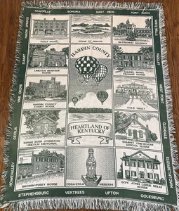 Heartland Of Kentucky Hardin County Tapestry Throw Blanket 60”x45” Green Fringed - Picture 1 of 8