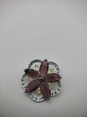 Vintage Monet Brooch Pin Flower Purple Blue White Crystals Jewelry Costume - Image 1 of 4