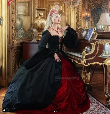 Vestido de novia princesa vintage negro y rojo oscuro mascarada renacentista  Foto 1 de 4