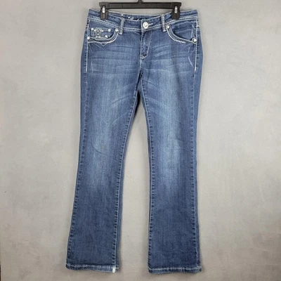 LA Idol USA Jeans Womens Size 11 Blue Bootcut Rhinestone Cross Pocket Denim - Image 1 of 4