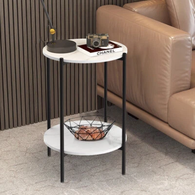 Round Polished Marble Sofa Side Coffee Table Slim Accent Table for Living Room Foto 1 de 4