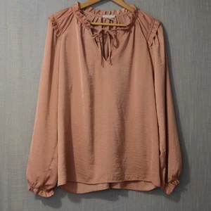 Blusa Top Para Mujer Knox Rosa Satinado Rosa Manga Larga Usada en Excelente Condición XL #H75-12 - Imagen 1 de 10