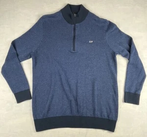 Vineyard Vines Sweater Mens XL Blue Whale Wool Blend Pullover Quarter Zip - Picture 1 of 7