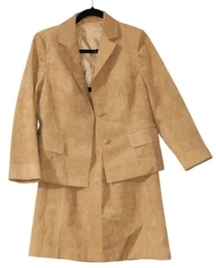 Vtg Women's Frank Tong Beige Suede Blazer & Skirt Set - Picture 1 of 15