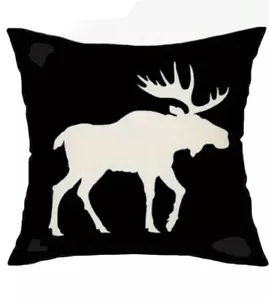 Black Moose Rustic Hunting Cabin Lodge Linen Throw Pillow Cover Home Decor 18” - Picture 1 of 3