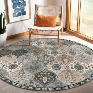 Moroccan Trellis Washable Round Area Rug Nonslip Round Rugs 6ft Ultrathin Large  - Picture 1 of 8