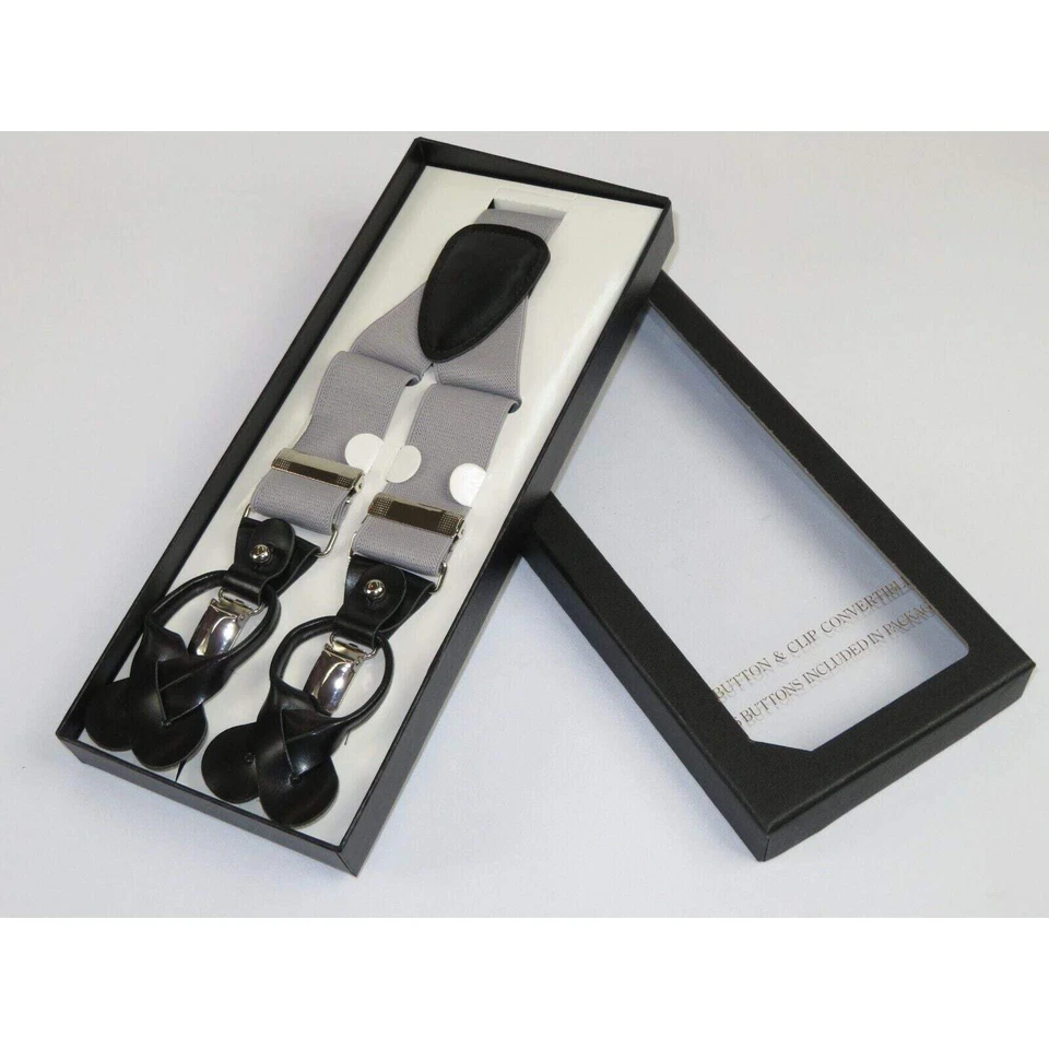 ELEGANTE Tirantes Clip y Botón Opción para Pantalones o Traje Pantalones Plateado Foto 1 de 4