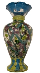 TRACY PORTER Hand Painted Glass 6 1/2" Bud Vase NEW Lattice Flowers Cottagecore - Picture 1 of 3