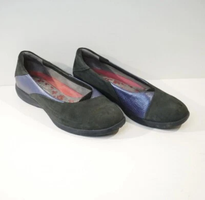 Aravon Jamie Azul Negro Gamuza Cuero Zapatos 8 AA Sin Cordones Planos Metálicos Nuevos Foto 1 de 4