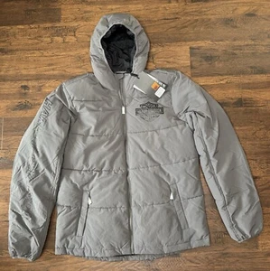 Harley Davidson Bar & Shield Hooded Puffer Blackened Pearl 97424-24VM Men's Med - Picture 1 of 11