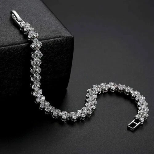 Brazalete de piedra de tenis de cristal para mujer Swarovski Elements enchapado en plata Foto 1 de 4