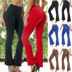 Women High Waist Flare Yoga Pants Sports Workout Stretch Tummy Control Leggings - Picture 1 of 25