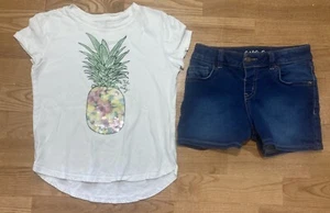 Girl's Gap & Cat & Jack Outfit size 8 - Pineapple Top w/Jean Shorts EUC - Picture 1 of 8