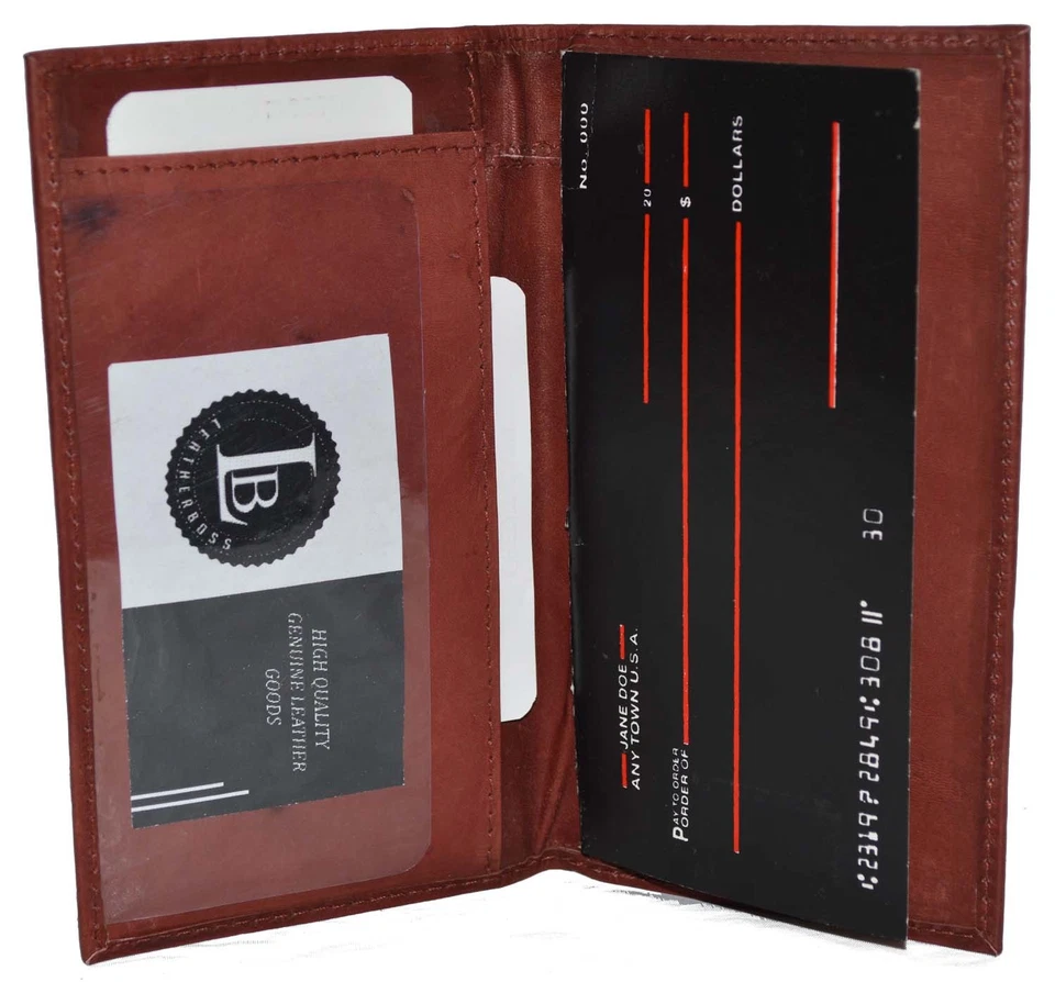 Checkbook Cover Holder Super Slim Plain Mens Womens Genuine Leather Cowhide New - Image 1 of 4