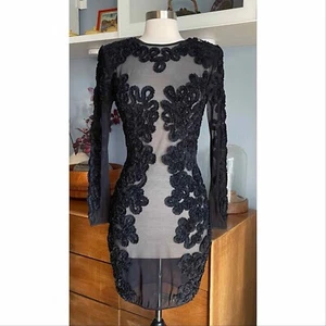 Vtg 80s 90s CASADEI Black Sheer Cocktail Bodycon Dress Size 6 / S Illusion - Picture 1 of 9