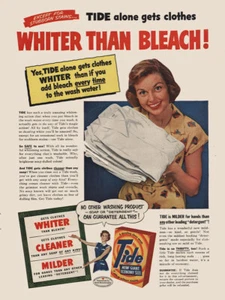 1954 Tide Detergent: Whiter Than Bleach Vintage Print Ad - Picture 1 of 1