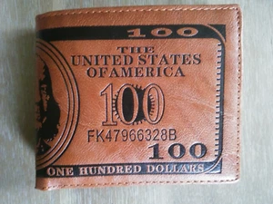 Nueva billetera billete de dólar Benjamin Franklin de $100 para hombre, marrón - Imagen 1 de 4