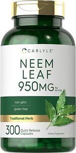 Neem Leaf Capsules 950mg | 300 Count | Non-GMO & Gluten Free | by Carlyle