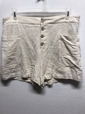 Pantalones Cortos de Playa Lauren Conrad XXL Sueltos Crema Mezcla de Lino Madera Botón Mosca Alto Foto 1 de 4